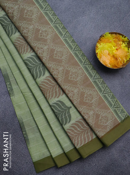 Nithyam cotton saree mild pista green and sap green with thread woven buttas and simple border