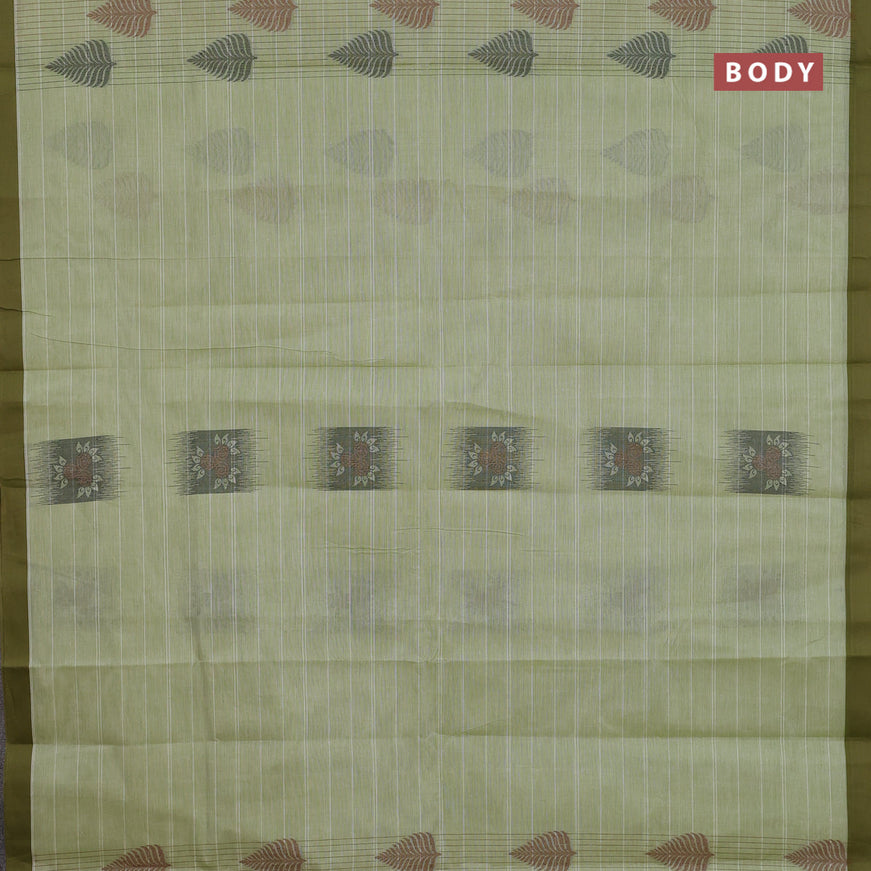 Nithyam cotton saree mild pista green and sap green with thread woven buttas and simple border