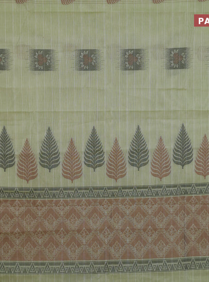 Nithyam cotton saree mild pista green and sap green with thread woven buttas and simple border