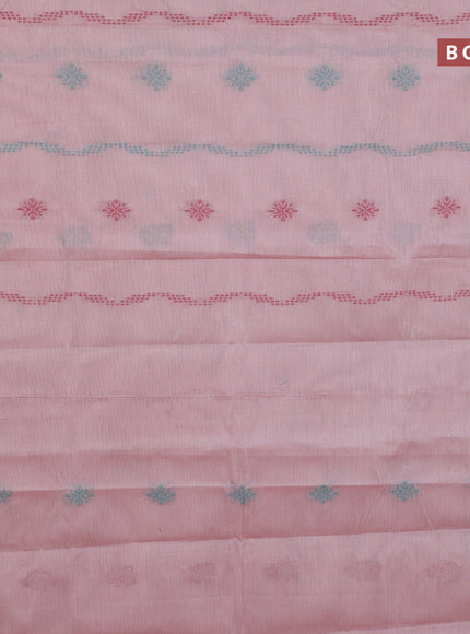 Nithyam cotton saree pastel pink shade and sandal with allover thread weaves & buttas and zari woven simple border