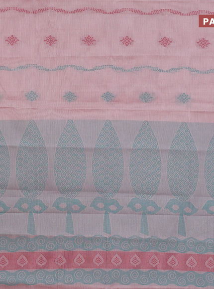 Nithyam cotton saree pastel pink shade and sandal with allover thread weaves & buttas and zari woven simple border