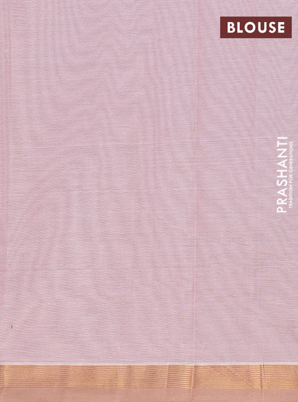 Nithyam cotton saree pastel pink shade and sandal with allover thread weaves & buttas and zari woven simple border