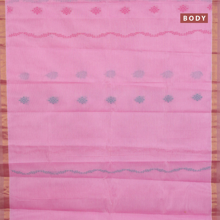 Nithyam cotton saree light pink and dual shade of beige with allover thread weaves & buttas and zari woven simple border