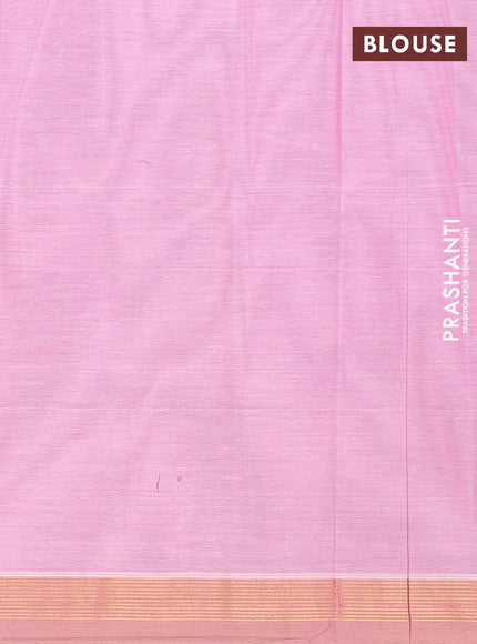 Nithyam cotton saree light pink and dual shade of beige with allover thread weaves & buttas and zari woven simple border