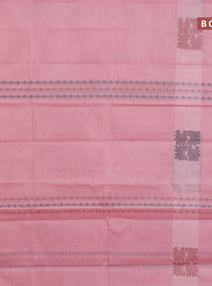 Nithyam cotton saree pastel pink shade and sandal with allover thread weaves & buttas and piping border