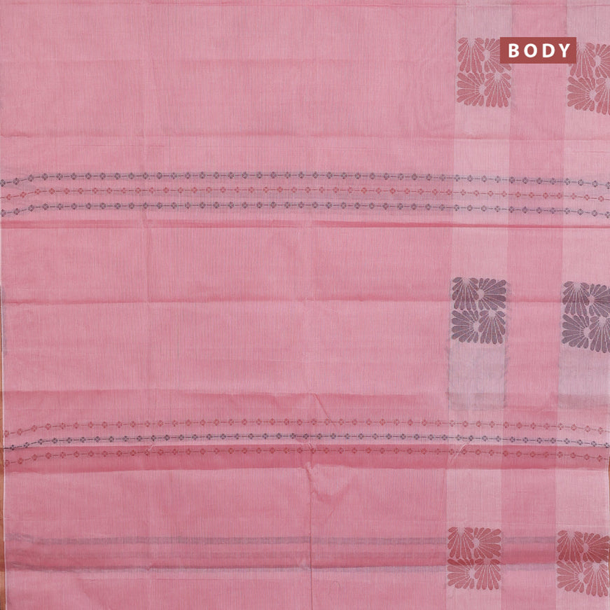 Nithyam cotton saree pastel pink shade and sandal with allover thread weaves & buttas and piping border