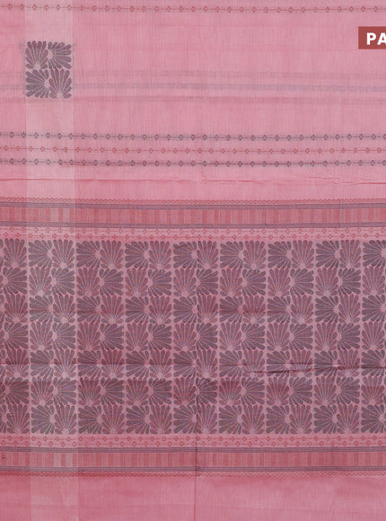 Nithyam cotton saree pastel pink shade and sandal with allover thread weaves & buttas and piping border