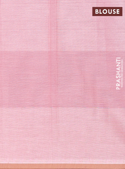 Nithyam cotton saree pastel pink shade and sandal with allover thread weaves & buttas and piping border