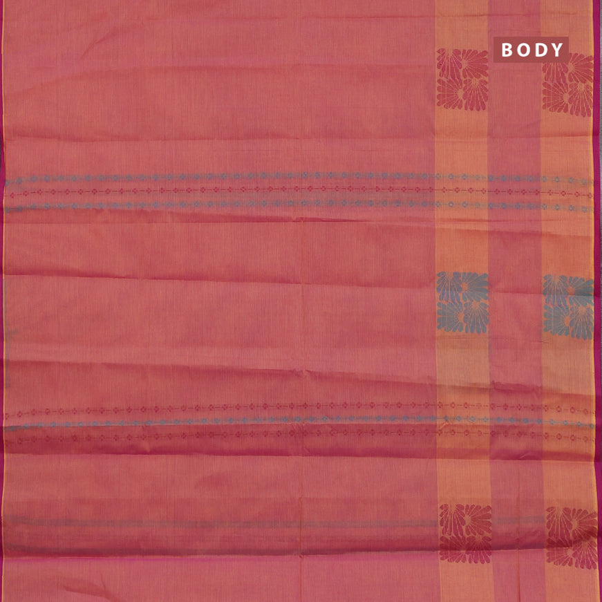 Nithyam cotton saree dual shade of yellowish purple and purple with allover thread weaves & buttas and piping border