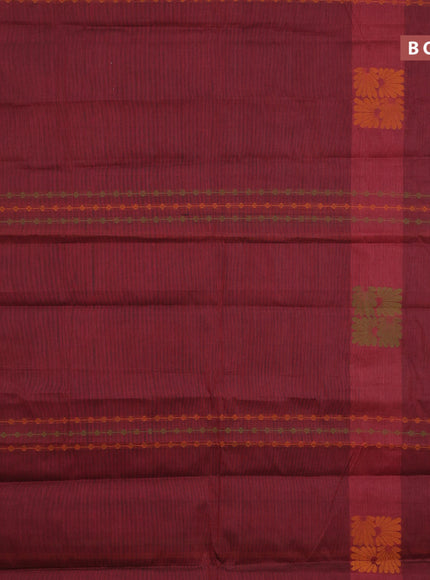 Nithyam cotton saree maroon and mustard yellow with allover thread weaves & buttas and piping border