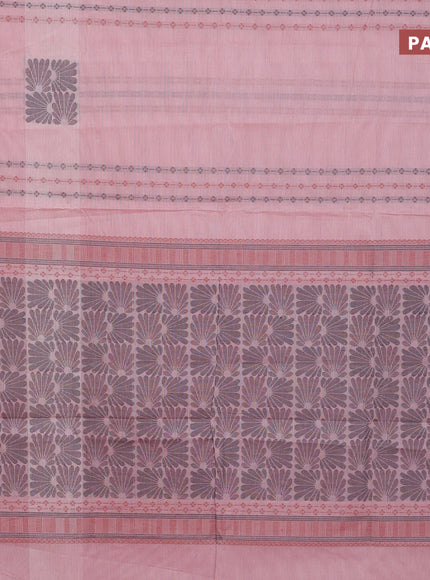 Nithyam cotton saree pastel pink and sandal with allover thread weaves & buttas and piping border