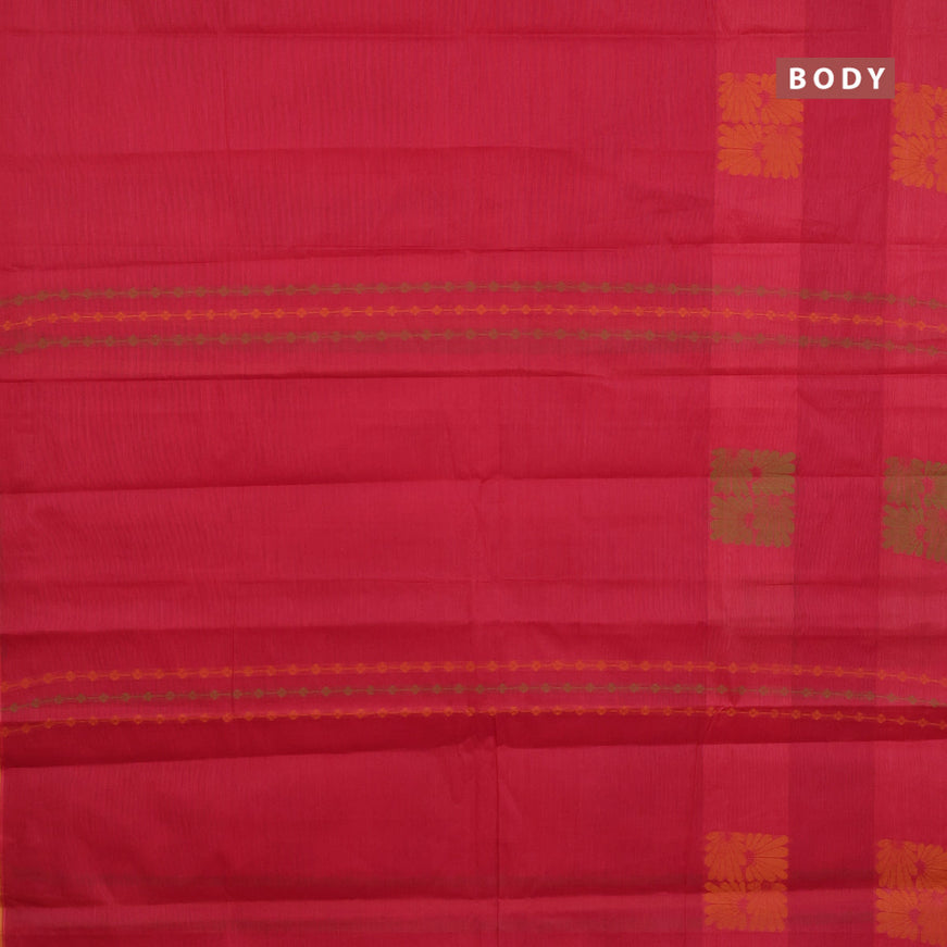 Nithyam cotton saree maroon shade and mustard yellow with allover thread weaves & buttas and piping border