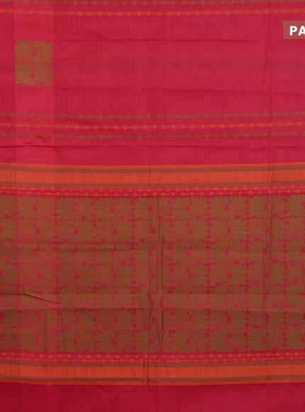 Nithyam cotton saree maroon shade and mustard yellow with allover thread weaves & buttas and piping border