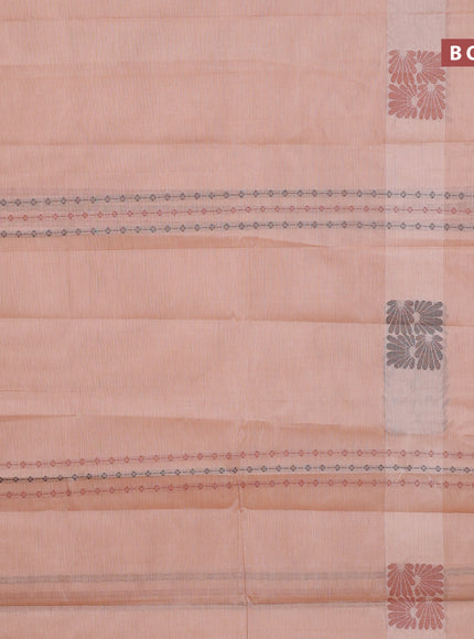 Nithyam cotton saree pastel peach and sandal with allover thread weaves & buttas and piping border