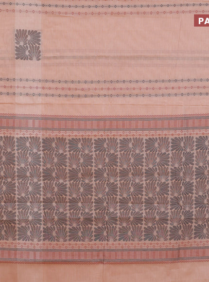 Nithyam cotton saree pastel peach and sandal with allover thread weaves & buttas and piping border