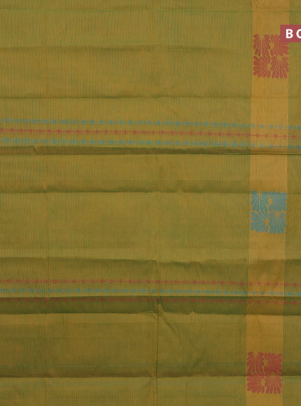 Nithyam cotton saree dual shade of mustard green and maroon with allover thread weaves & buttas and piping border