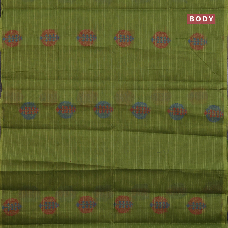 Nithyam cotton saree green with thread woven buttas and simple border