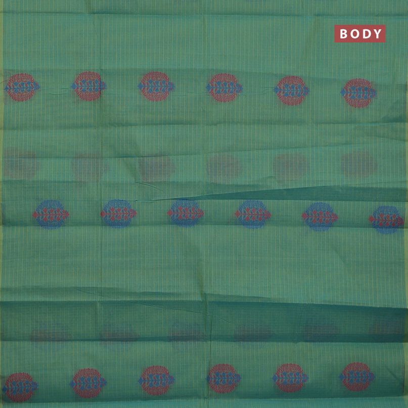 Nithyam cotton saree dual shade of greenish blue with thread woven buttas and simple border