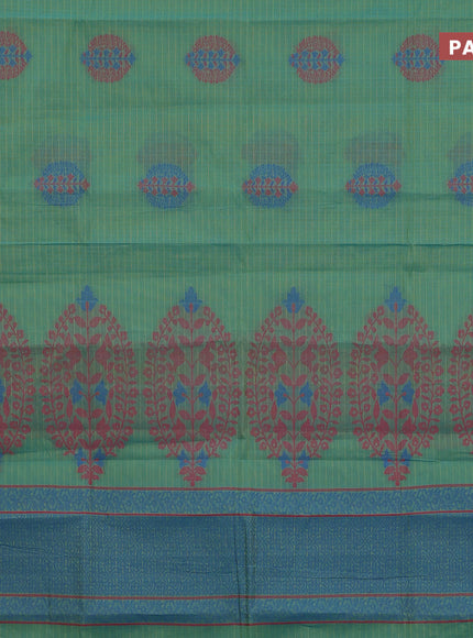 Nithyam cotton saree dual shade of greenish blue with thread woven buttas and simple border