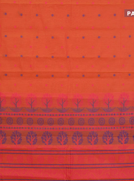 Nithyam cotton saree orange and dark mustard with thread woven buttas and rettapet thread woven border