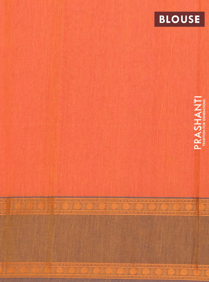 Nithyam cotton saree orange and dark mustard with thread woven buttas and rettapet thread woven border