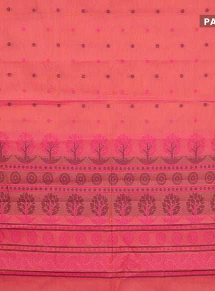 Nithyam cotton saree dual shade of orange and pink with thread woven buttas and rettapet thread woven border