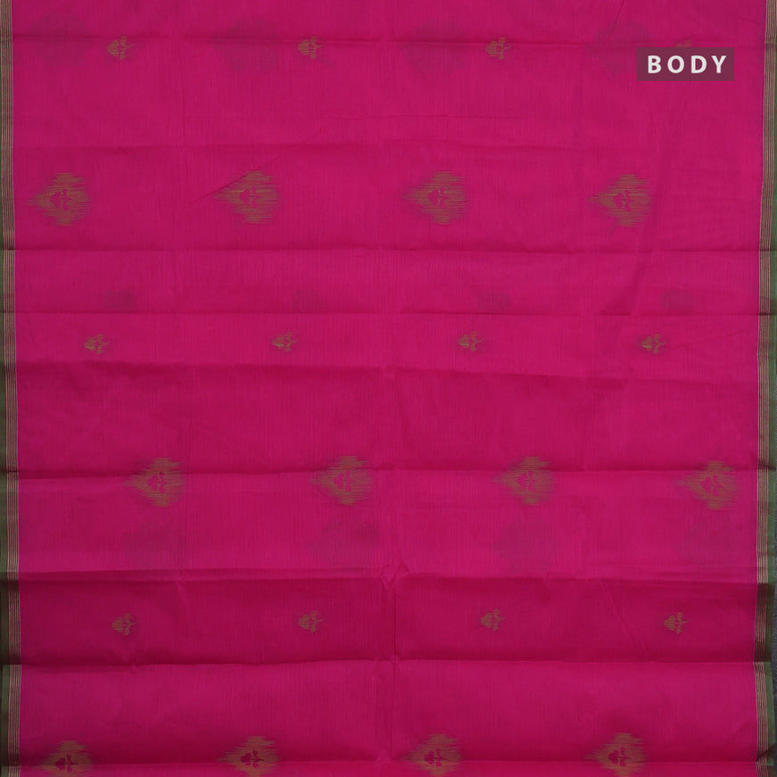 Nithyam cotton saree pink and green with thread woven buttas and simple border