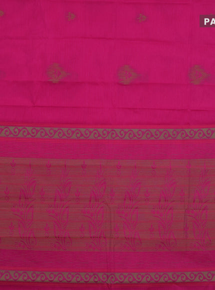 Nithyam cotton saree pink and green with thread woven buttas and simple border