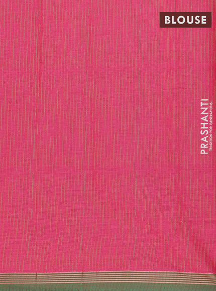 Nithyam cotton saree pink and green with thread woven buttas and simple border