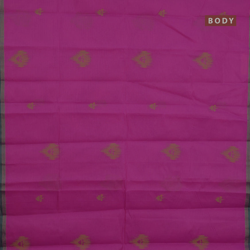 Nithyam cotton saree magenta pink and green with thread woven buttas and simple border