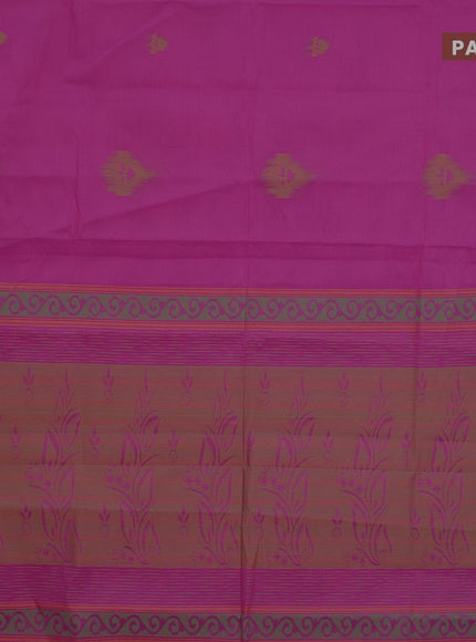 Nithyam cotton saree magenta pink and green with thread woven buttas and simple border