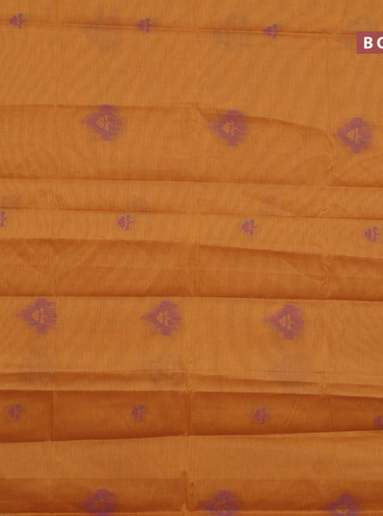 Nithyam cotton saree mustard yellow and pink with thread woven buttas and simple border