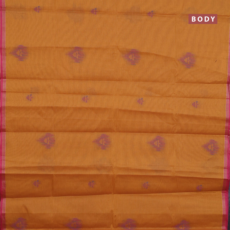 Nithyam cotton saree mustard yellow and pink with thread woven buttas and simple border