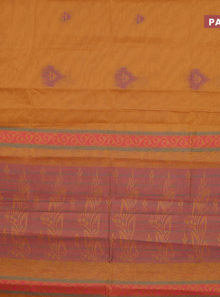 Nithyam cotton saree mustard yellow and pink with thread woven buttas and simple border