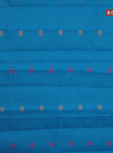 Nithyam cotton saree cs blue with allover self emboss & thread buttas and thread woven border