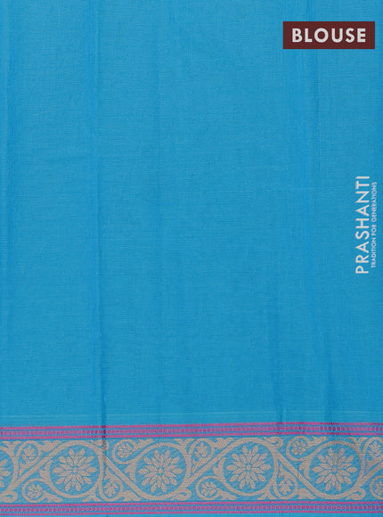 Nithyam cotton saree cs blue with allover self emboss & thread buttas and thread woven border