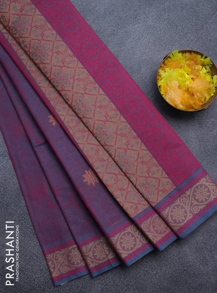 Nithyam cotton saree dual shade of pink and dual shade of blue with allover self emboss & thread buttas and thread woven border