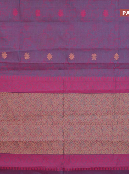 Nithyam cotton saree dual shade of pink and dual shade of blue with allover self emboss & thread buttas and thread woven border