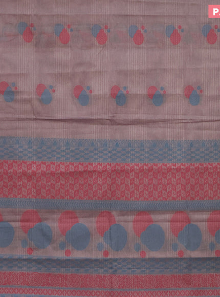 Nithyam cotton saree mild purple shade and teal blue with thread woven buttas and zari woven border