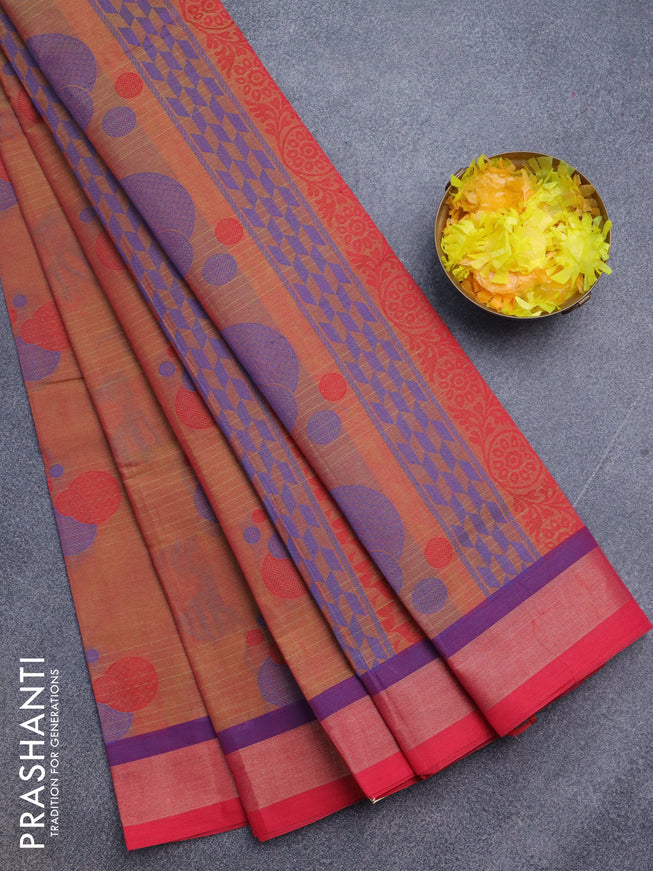 Nithyam cotton saree dual shade of pink with thread woven buttas and zari woven border