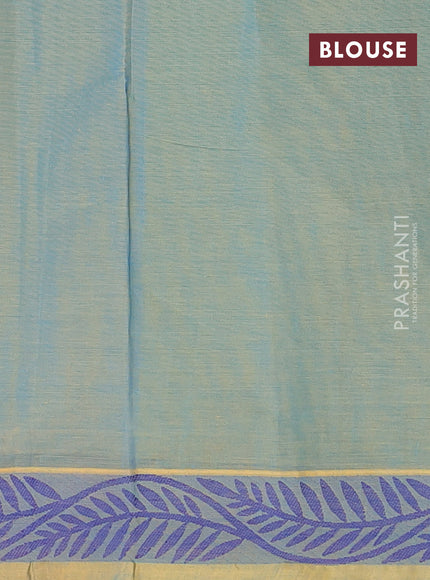 Nithyam cotton saree dual shade of bluish yellow with allover self emboss & thread buttas and thread woven border