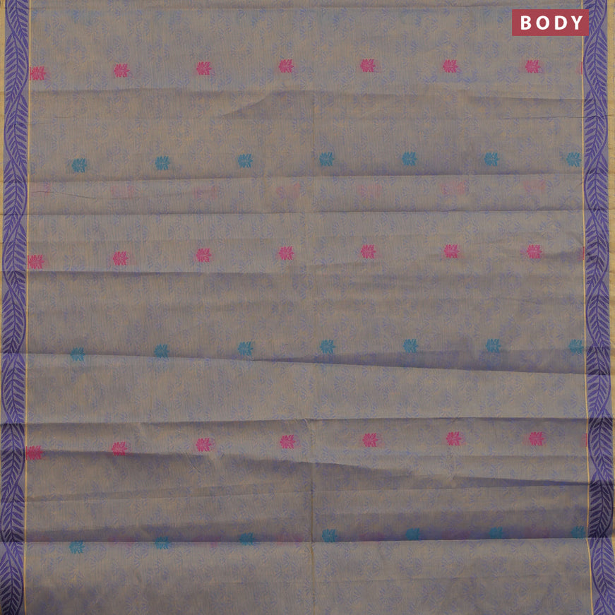 Nithyam cotton saree dual shade of yellowish blue with allover self emboss & thread buttas and thread woven border