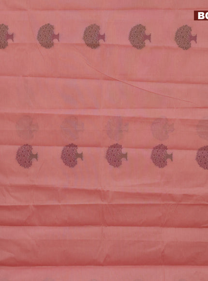 Nithyam cotton saree peach pink shade with thread woven buttas and zari woven border