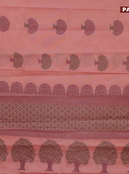 Nithyam cotton saree peach pink shade with thread woven buttas and zari woven border