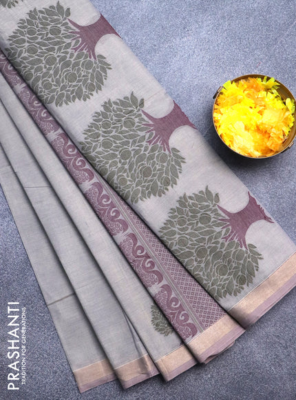 Nithyam cotton saree grey with thread woven buttas and zari woven border