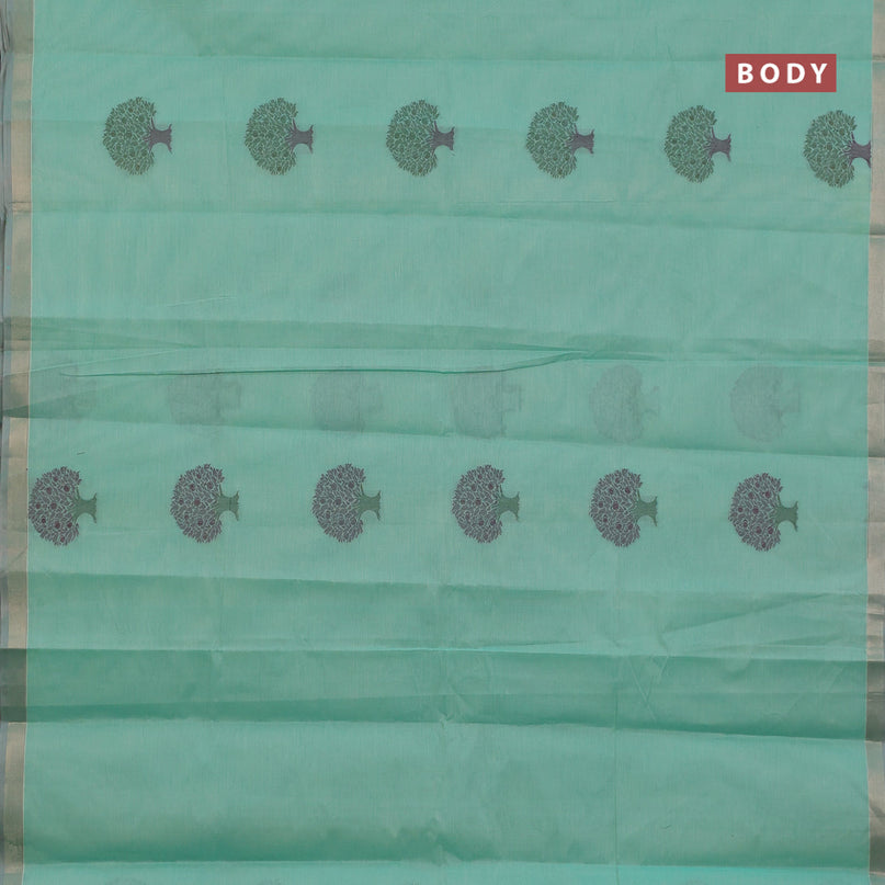 Nithyam cotton saree teal green shade with thread woven buttas and zari woven border