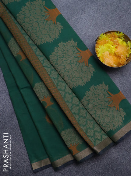 Nithyam cotton saree green with thread woven buttas and zari woven border