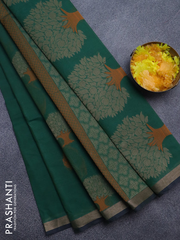 Nithyam cotton saree green with thread woven buttas and zari woven border