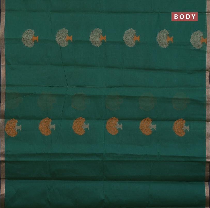 Nithyam cotton saree green with thread woven buttas and zari woven border