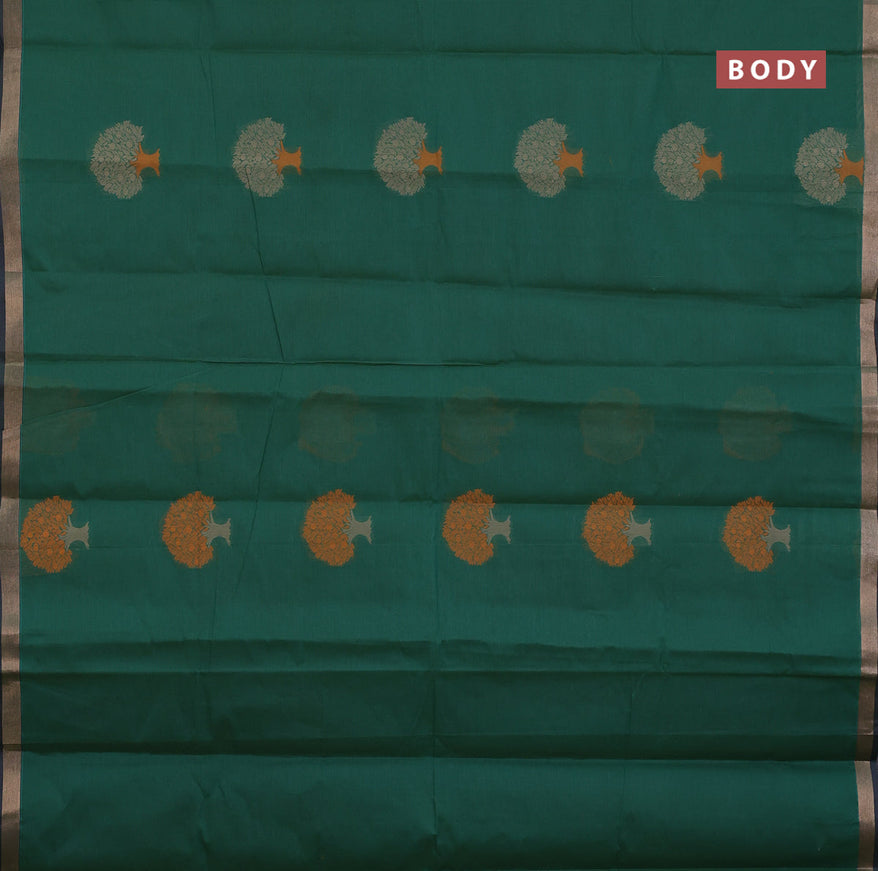 Nithyam cotton saree green with thread woven buttas and zari woven border